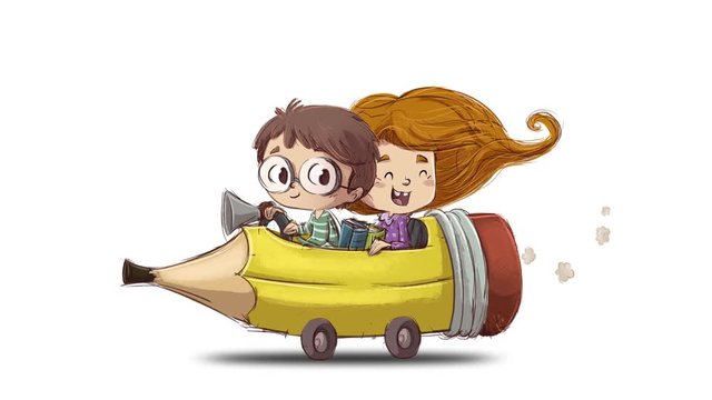 ni&ntilde;os conduciendo un coche lapiz