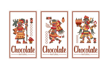 Vector illustration sketch drawing aztec pattern for chocolate package design.