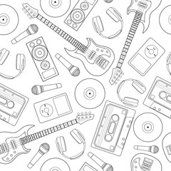 Seamless flutter pattern. Background of musical instruments