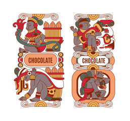 Obraz premium Vector illustration aztec cacao pattern for chocolate package design.