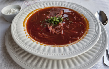 Ukrainian borsch with greens