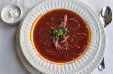 Ukrainian borsch with greens