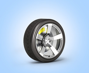 Obraz premium Car wheel with brake isolated on blue gradient background 3d