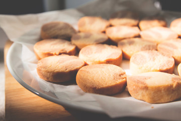 Homemade cookies on plate, Selective focus with sunlight