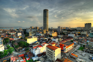 KOMTAR Tower, Georgetown, Penang, Malaysia. - obrazy, fototapety, plakaty