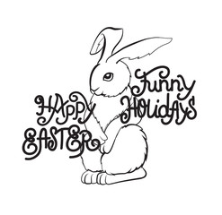 Vector illustration Easter lettering poster with rabbit and decorate text.