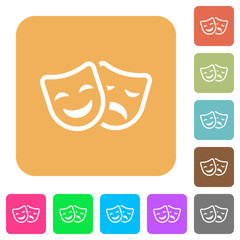 Comedy and tragedy theatrical masks rounded square flat icons