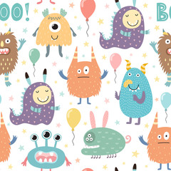 Funny monsters seamless pattern. Vector illustration