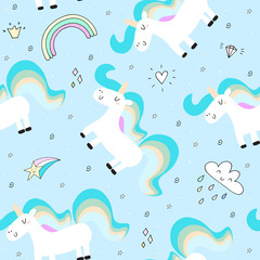 cute unicorn on a pink backgroun. vector pattern