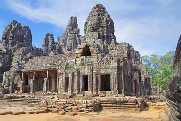 Bayon. Serene and smiling stone-faces on the temple towers. Angkor - UNESCO World Heritage site. Cambodia, Siem Reap, Angkor Thom