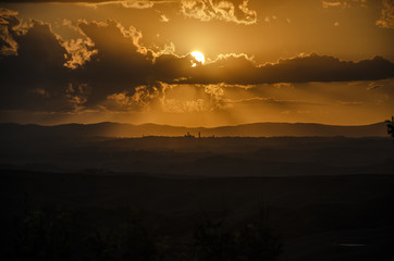 View of Siena from the distance on the golden hour