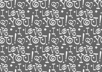 I love you. Abstract background with text, seamless pattern. Gift wrapping paper for Valentines day, vector image