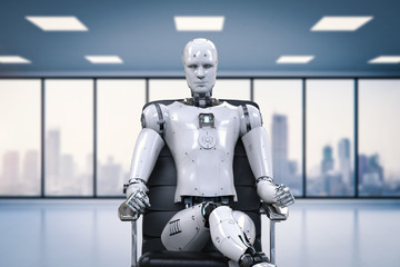 robot sit on office chair