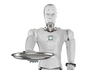 Obraz na płótnie Canvas robot holding serving tray