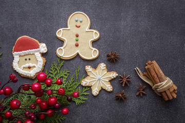 Christmas cookies on wooden table