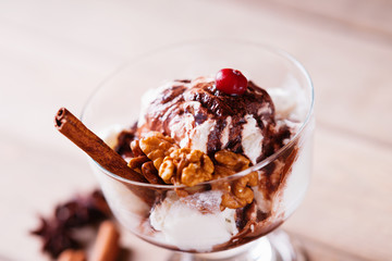 Ice cream sundae and spices