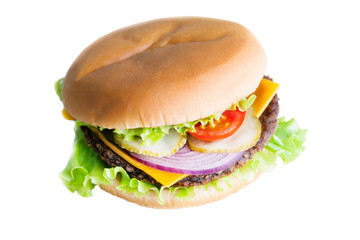 Delicious hamburger on a white background 