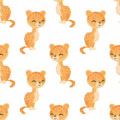Children’s seamless pattern with the image of cute African animals in cartoon style. Vector background.
