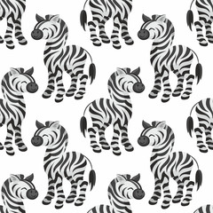 Children’s seamless pattern with the image of cute African animals in cartoon style. Vector background.