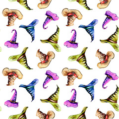 Seamless pattern with watercolor old hats, hand painted isolated on a white background