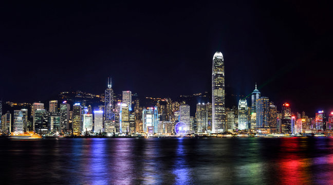 Panorama view of Hong Kong city skyline at night