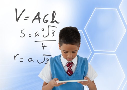Boy with tablet and formula