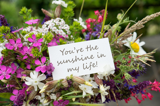 You are the sunshine in my life / Greeting card with colorful bouquet 