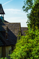 Roofs of buildings covered with sar roof tile, beautiful English architecture, old roofs