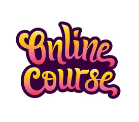 Online course vector hand written lettering. Vector element for design. Hand drawn lettering. Composition for logo, label, emblems, banner and icons, headers for social networks