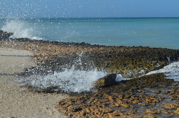 Water Spraying Up As Waves Crash Along the Coast