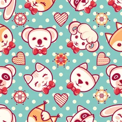 Gordijnen Naadloze herfst Cute pets. Seamless pattern. Colorful background with characters.  © Zoya Miller