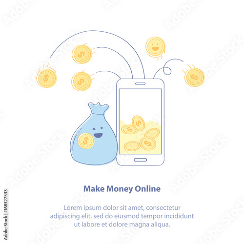 Make Money Online Illustration Concept Monetization Online - monetization online business mobile wallet earn money online mobile affiliate marketing traffic monetization man earn money using smartphone