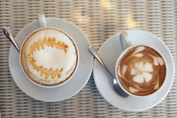 latte hot coffee drink and caramel macchiato tasty in cafe restaurant