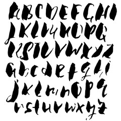 Hand drawn dry brush font. Modern brush lettering. Grunge style alphabet. Vector illustration.