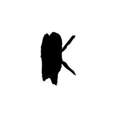 Letter K. Handwritten by dry brush. Rough strokes font. Vector illustration. Grunge style elegant alphabet