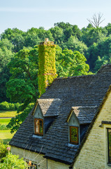 Roofs of buildings covered with sar roof tile, beautiful English architecture, old roofs