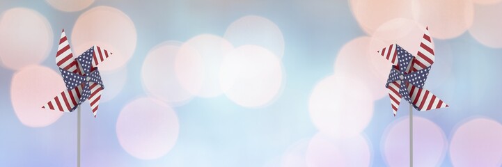 USA wind catchers in front of sparkling bokeh lights