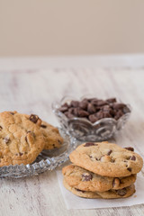 Homemade Chocolate Chip Cookies and Bowl of Chocolate Chips