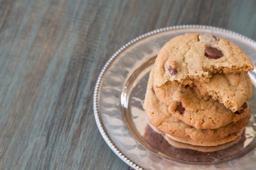 Delicious Chocolate Chip Cookies on a Silver Platter