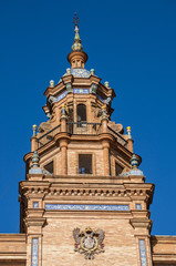 Spagna: dettagli delle decorazioni e degli edifici di Plaza de Espana, la piazza più famosa di...