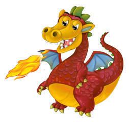 cartoon funny looking dragon bursting with fire - isolated - illustration for children