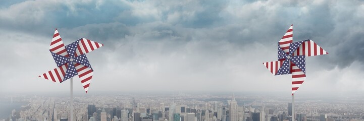 USA wind catchers in front of city