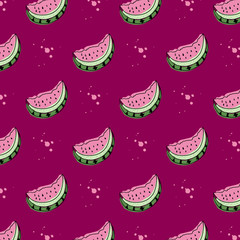 Vector purple background with watermelon slices