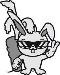 peace zeichen karotte möhre lecker hunger essen handzeichen sonnenbrille stehend begrüßen kaninchen hase klein süß niedlich glücklich