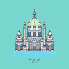 Obraz premium Austria illustration,Karlskirche. Travel Vienna icon. Tourist attractions in capital of Austria. Line art collection of stock vector clipart.