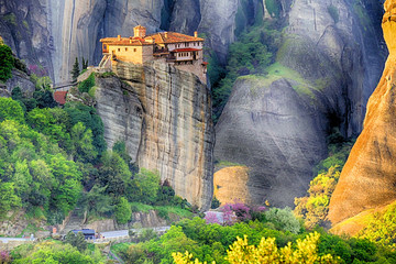 Meteora is included in the UNESCO World Heritage Site. Meteora is a big monastery complex including nine reserved monastery built on top of difficult high cliffs resembling stone pillars 400 meters - 168334776
