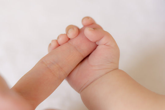 大人の指を握る赤ちゃんの手