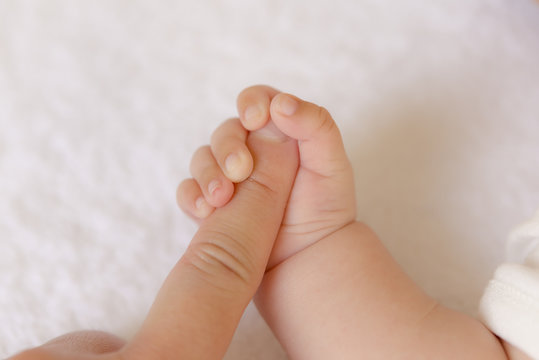 大人の指を握る赤ちゃんの手