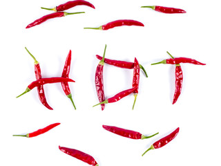 The word HOT is writan with extra small chili peppers