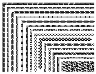 Set of geometric seamless border patterns in oriental style. Linear abstract motif background. Monochrome decoration design - 168340322
